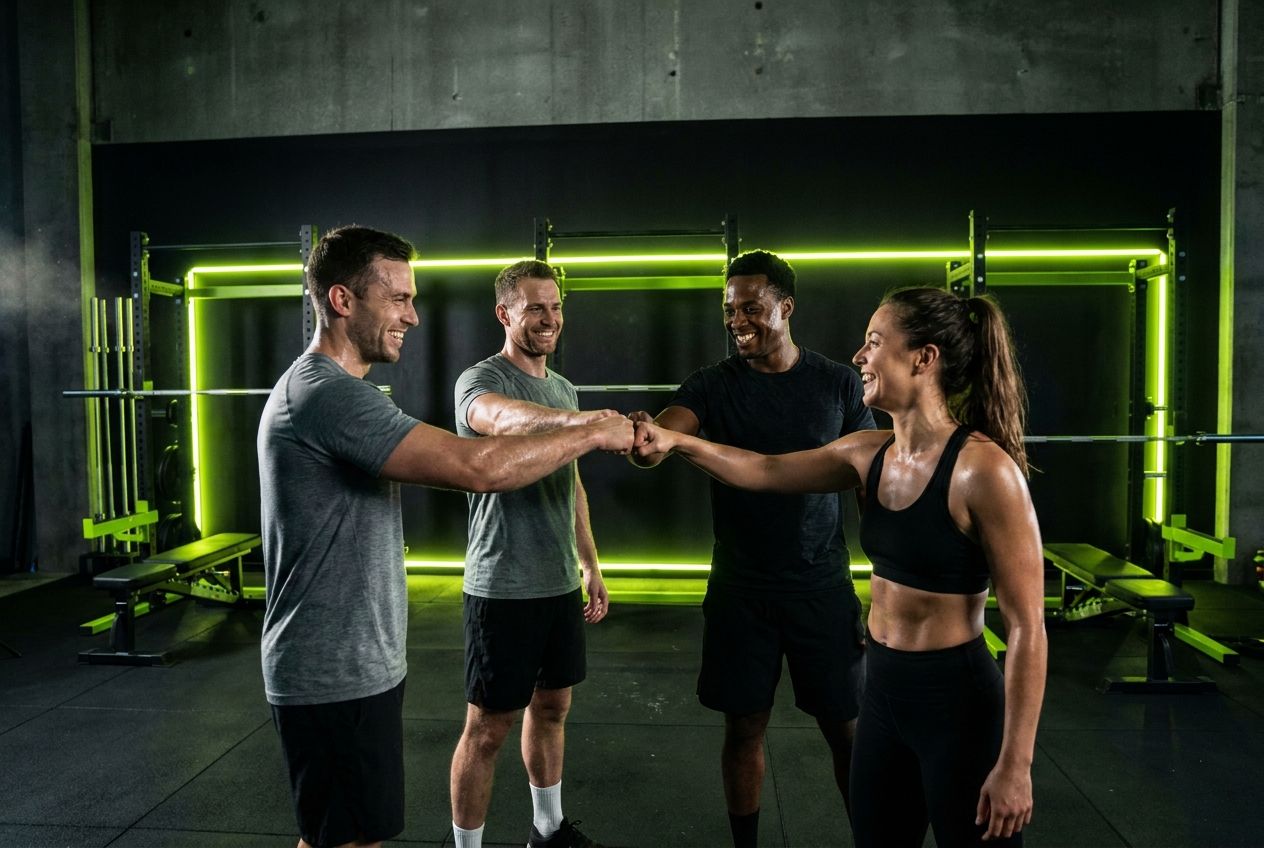 Group of athletes training together in a gym